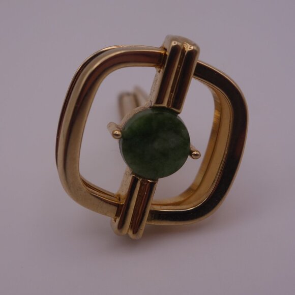 Gold Color Cuff Links with Green Stone PAT 3.208.313 - Picture 9 of 15
